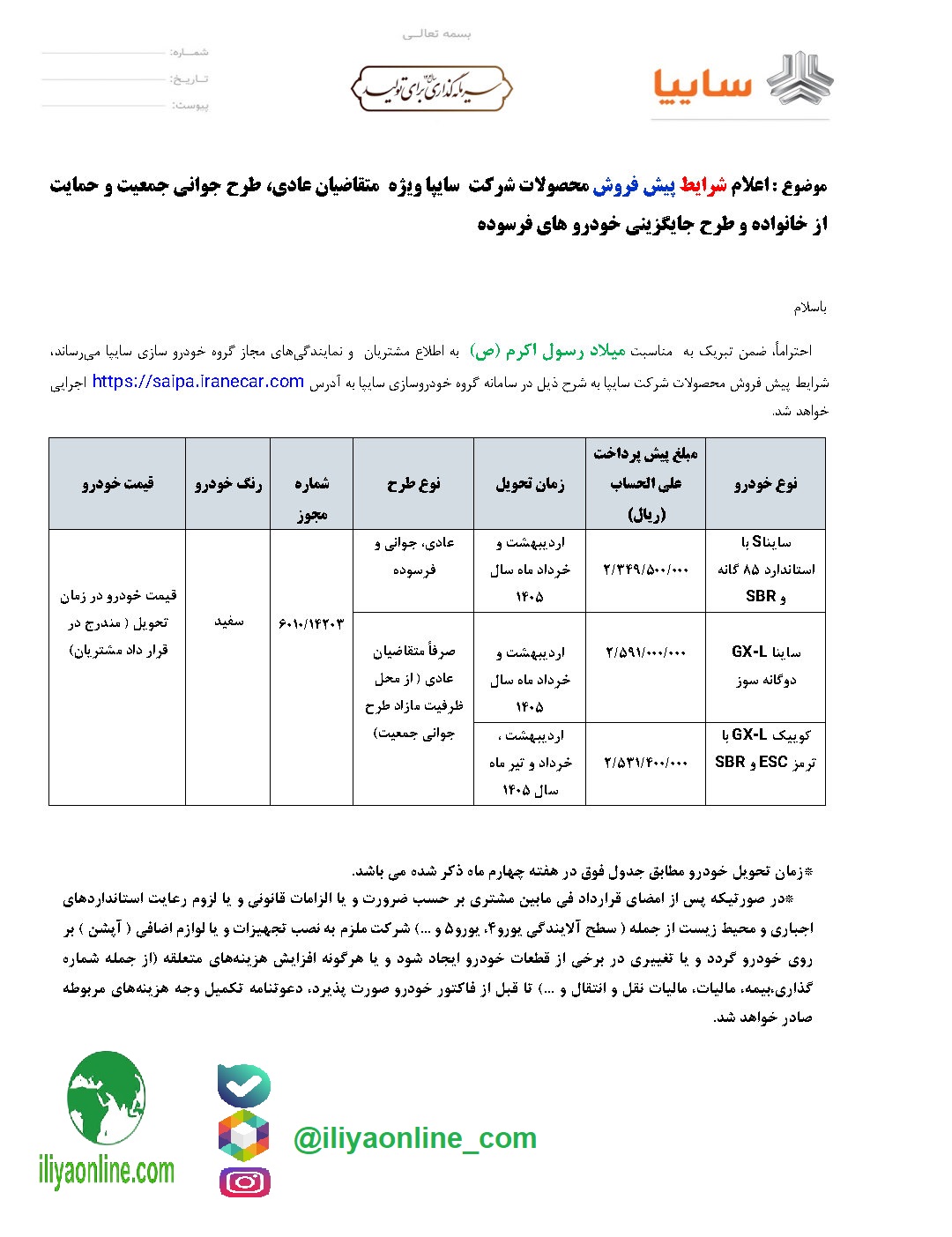 پیش فروش محصولات سایپا ویژه متقاضیان عادي، طرح جوانی جمعیت و حمایت از خانواده و جایگزینی خودرو هاي فرسوده