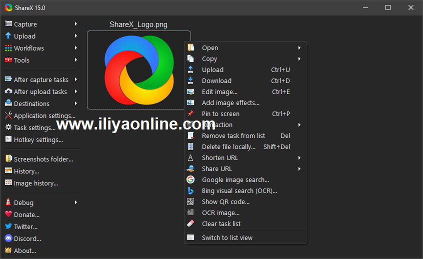 اسکرین شات از برنامه ShareX